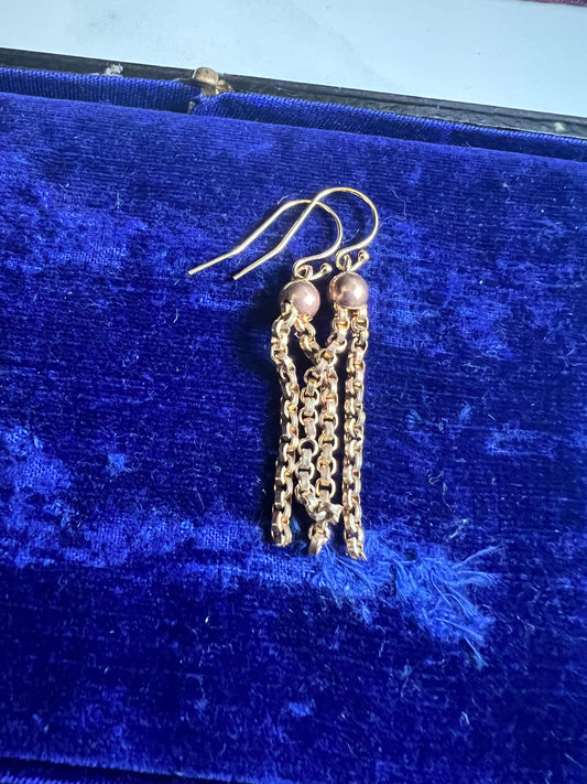 Edwardian Gold Chain Tassel Earrings
