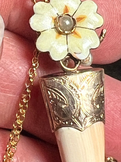 Carved Shell Figa Friend Hand w/ Flower and Bracelet