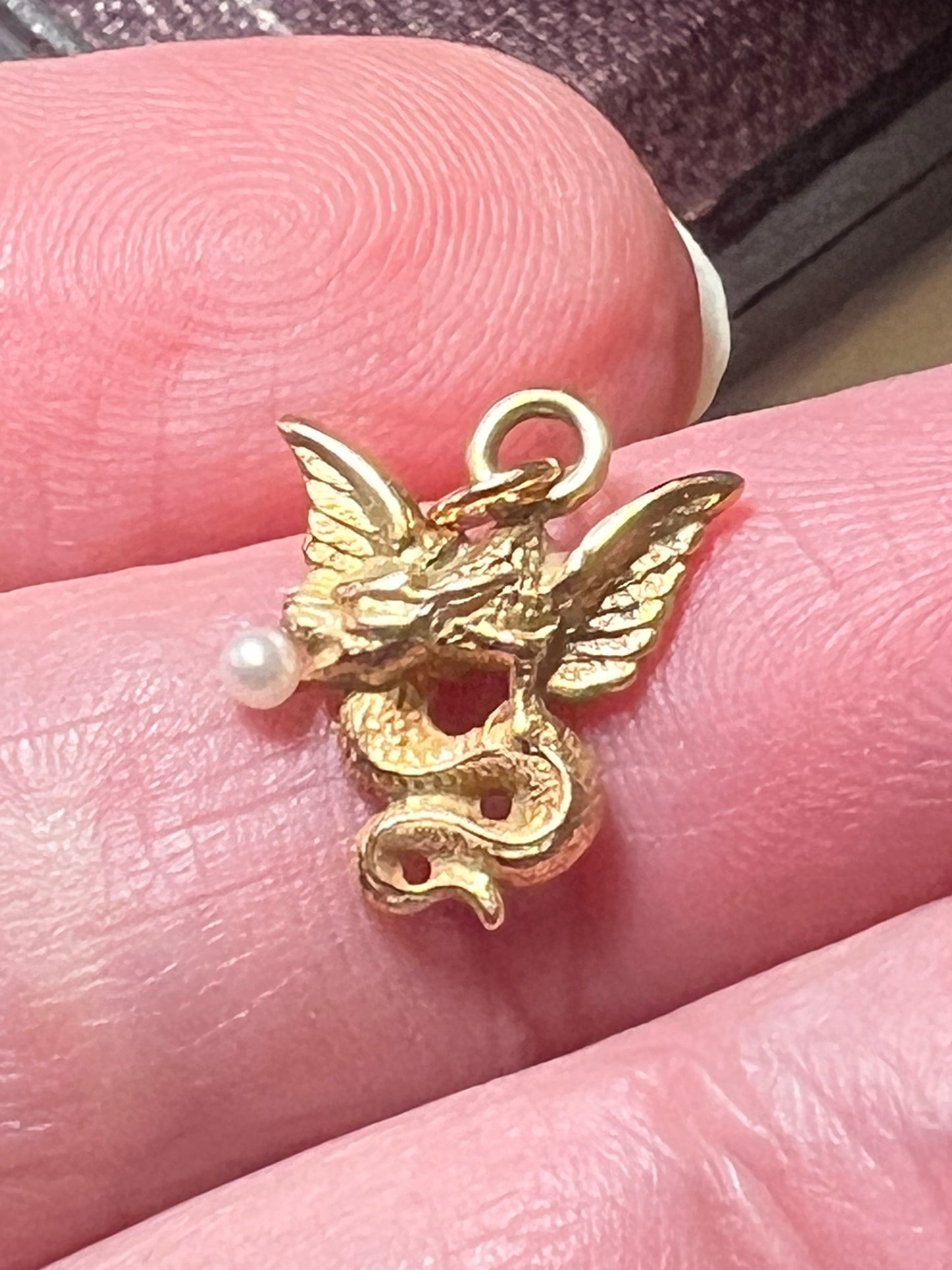 Dragon and Pearl Victorian Gold Charm