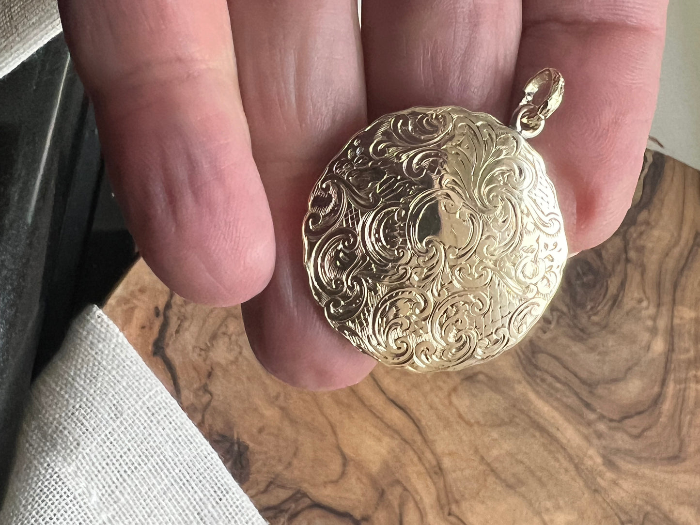 Diamond Victorian  Locket Back Pendant Engraved