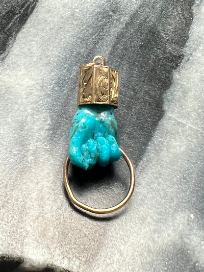 Turquoise Figa Hand Charm Holder Pendant in Gold