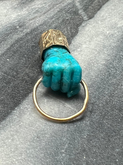 Turquoise Figa Hand Charm Holder Pendant in Gold