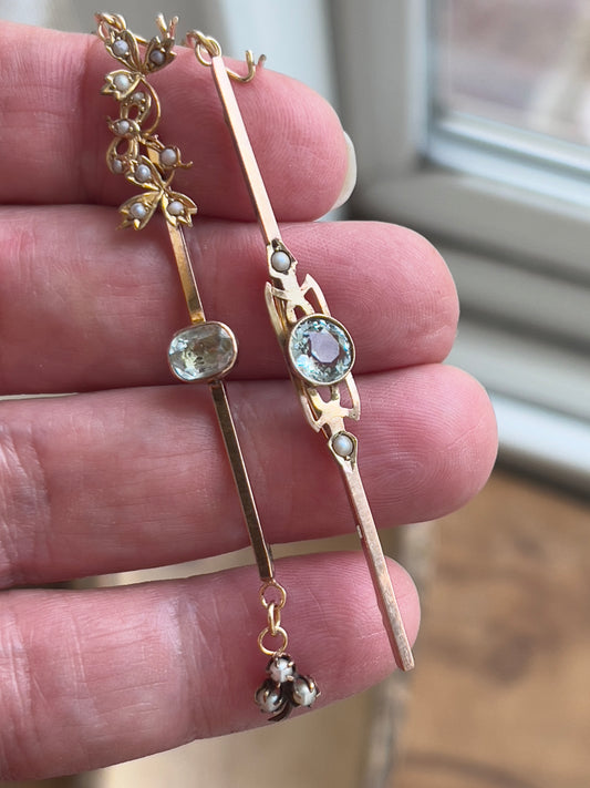 Earrings Antique Bar Pin w/ Pearls