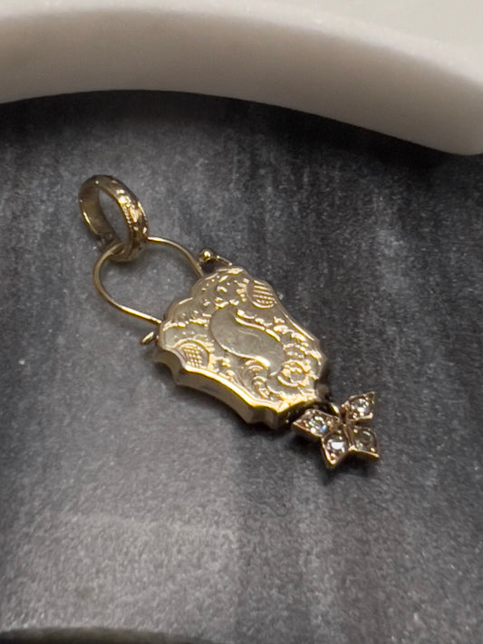 Gold Faux Padlock Charm w/ Diamonds Victorian