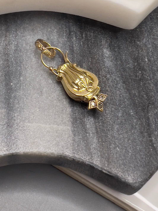 Vase of Gold Faux Padlock Charm w/ Diamonds Victorian